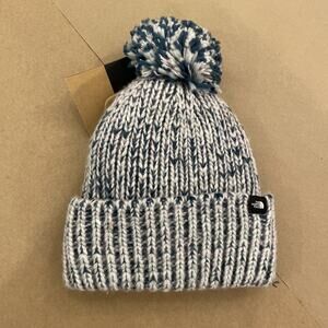 NWT The North Face TNF Kids Cozy Chunky Fleece Lined Beanie Grey/Teal